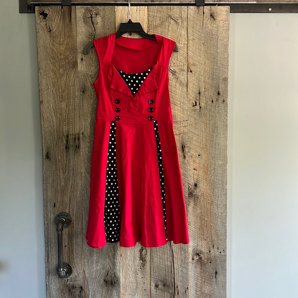 L pinup red and black dress, good used condition